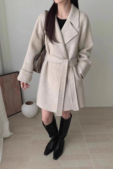 Robe-Style Double-Face Wool Long Coat