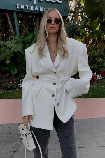 Structured V-Neck Shoulder Pad Blazer