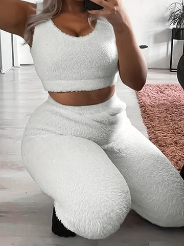 Women's Plush Fleece Pajama Set – Fuzzy Velour 2-Piece Loungewear