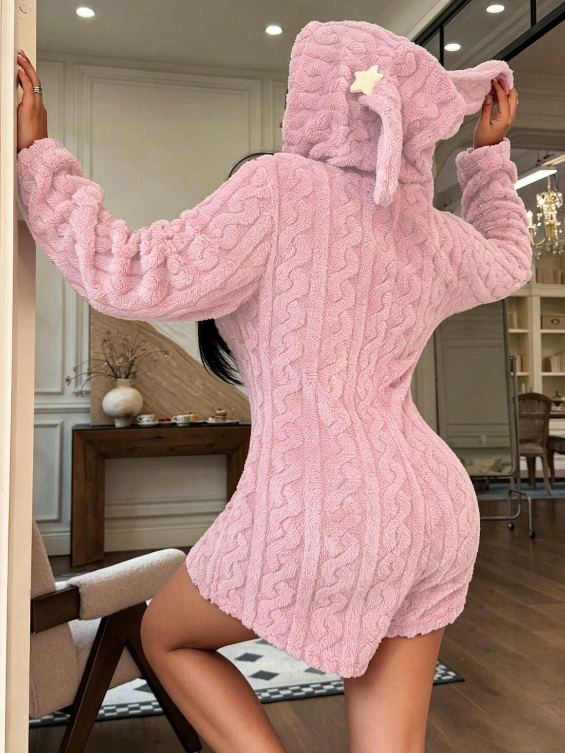 Women's Fleece Hooded Jumpsuit Romper