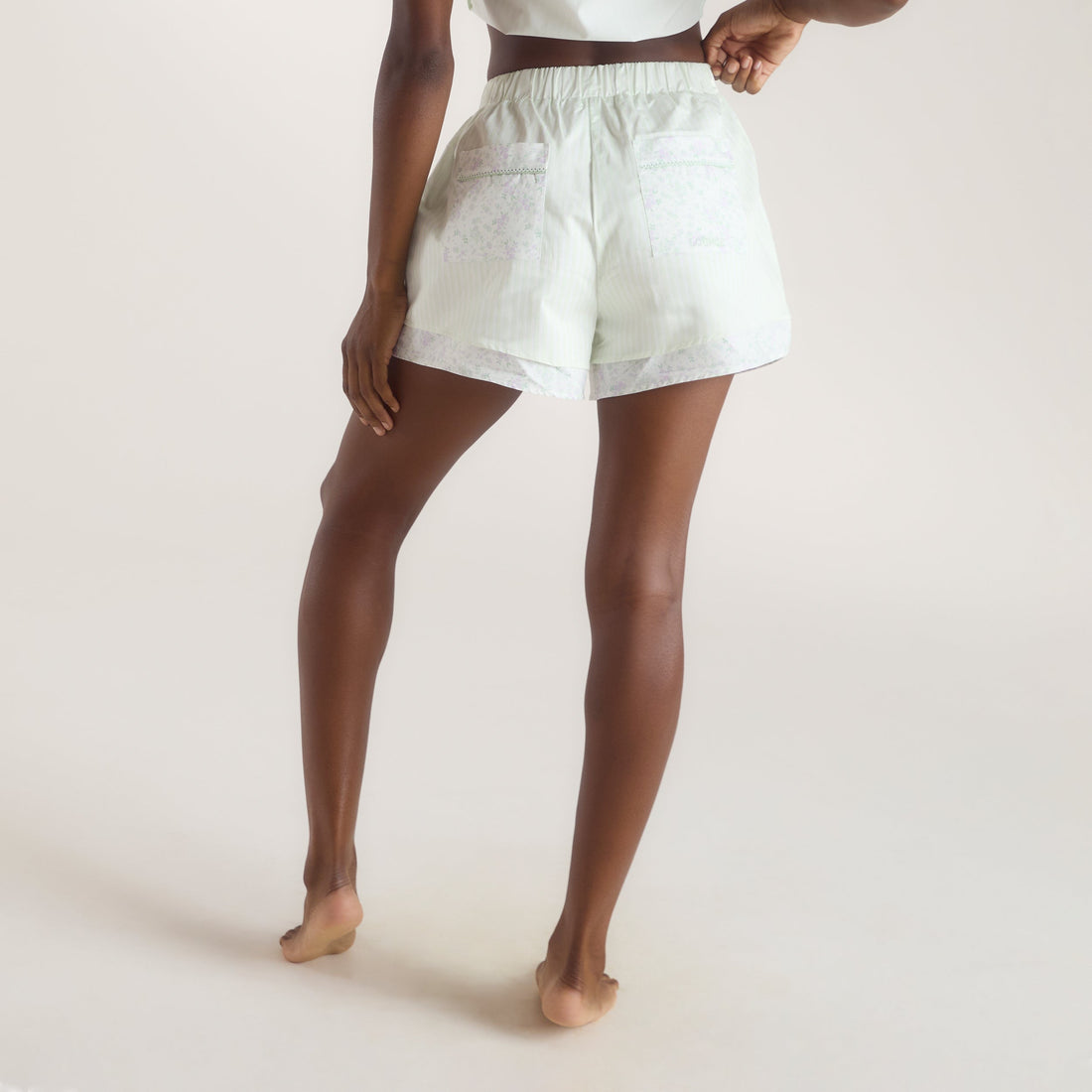 Bloom & Stripe Pyjama Shorts - Saliegroen