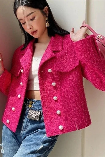 Tweed Double-Breasted Slim Blazer