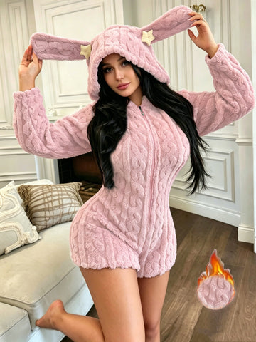 Women's Fleece Hooded Jumpsuit Romper