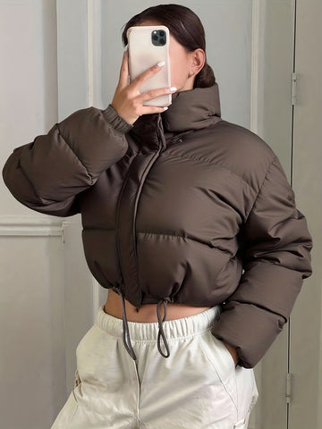 Cropped Puffer Jacket – Mocha Brown
