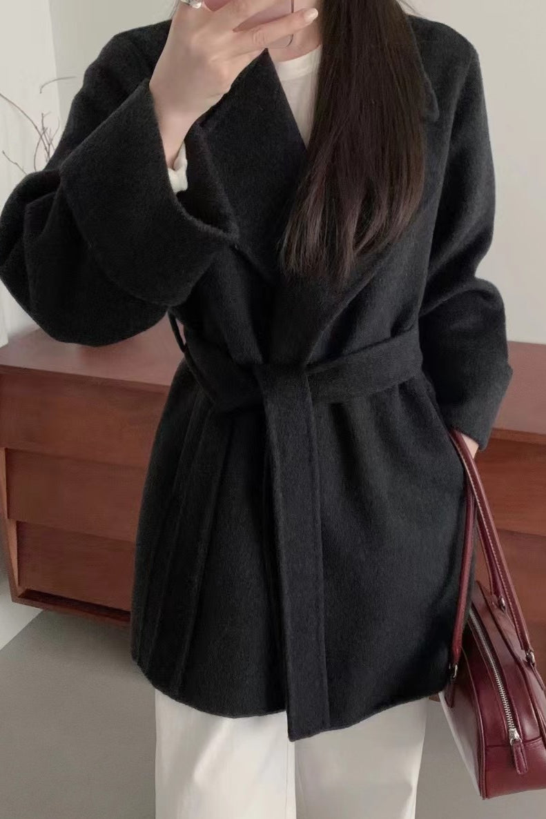 Robe-Style Double-Face Wool Long Coat