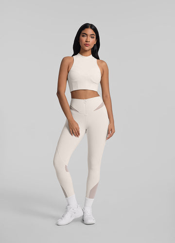 Breathable Mesh-Panel Zip-Front Leggings