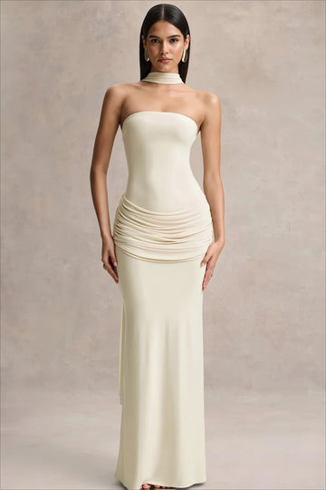 Halter Strapless Backless Tie Maxi Dress