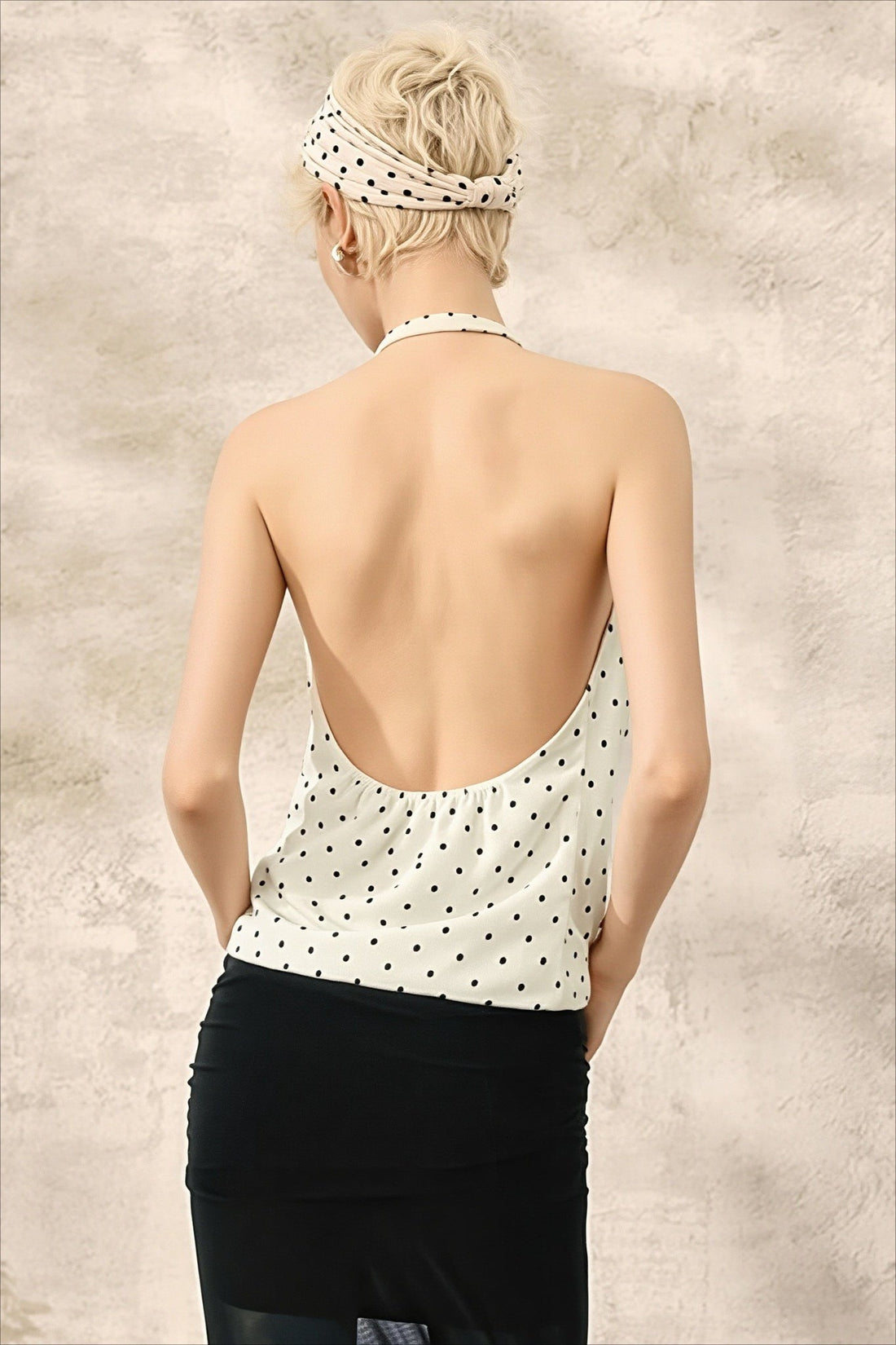 Polka Dot Halter Backless Crop Top