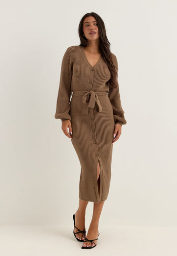 Rib Knitted Cardigan Dress