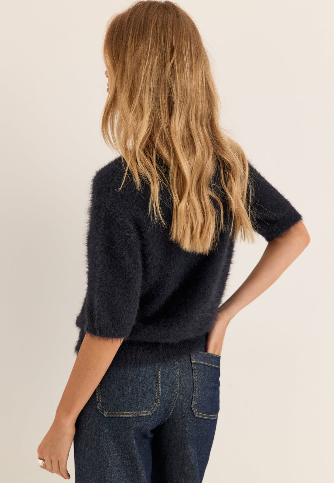 Short Sleeve Fluffy Knitted Cardigan