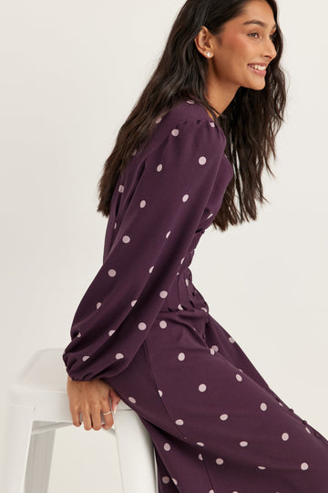 Midi Button Volume Sleeve Dress