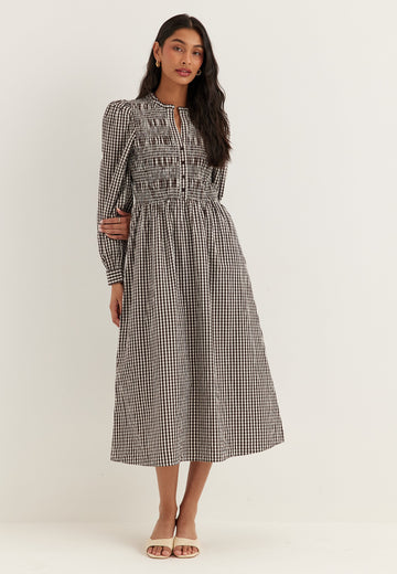 V-neck Cotton Smock Dress