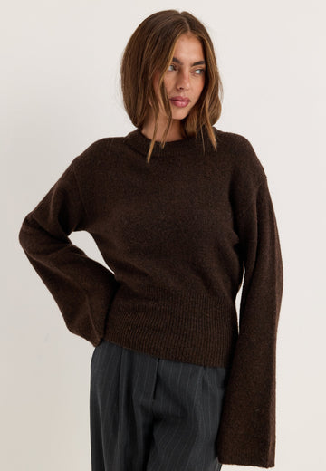 Knitted Wool Blend Wide Sleeve Sweater
