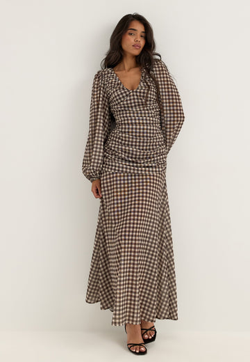 Balloon Sleeve Chiffon Maxi Dress