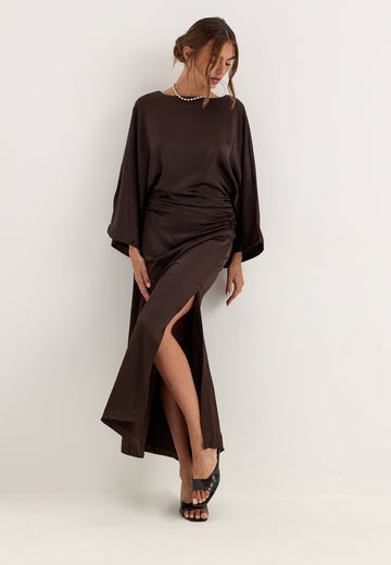 Kimono Sleeve Satin Maxi Dress