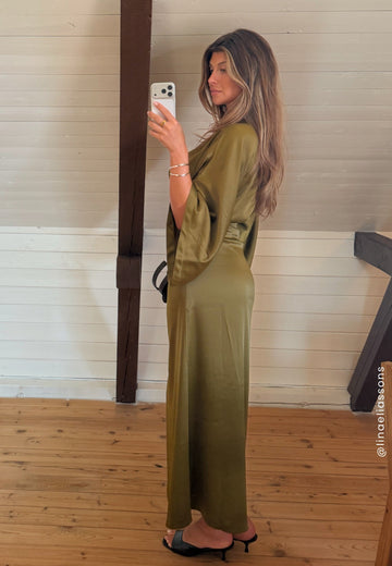 Kimono Sleeve Satin Maxi Dress