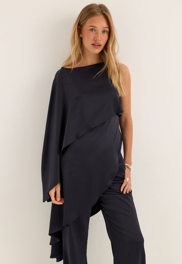 Asymmetric One Shoulder Satin Top