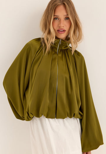 Bubble Hem Satin Jacket