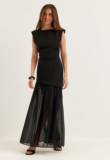 Sleeveless Mixed Fabric Maxi Dress