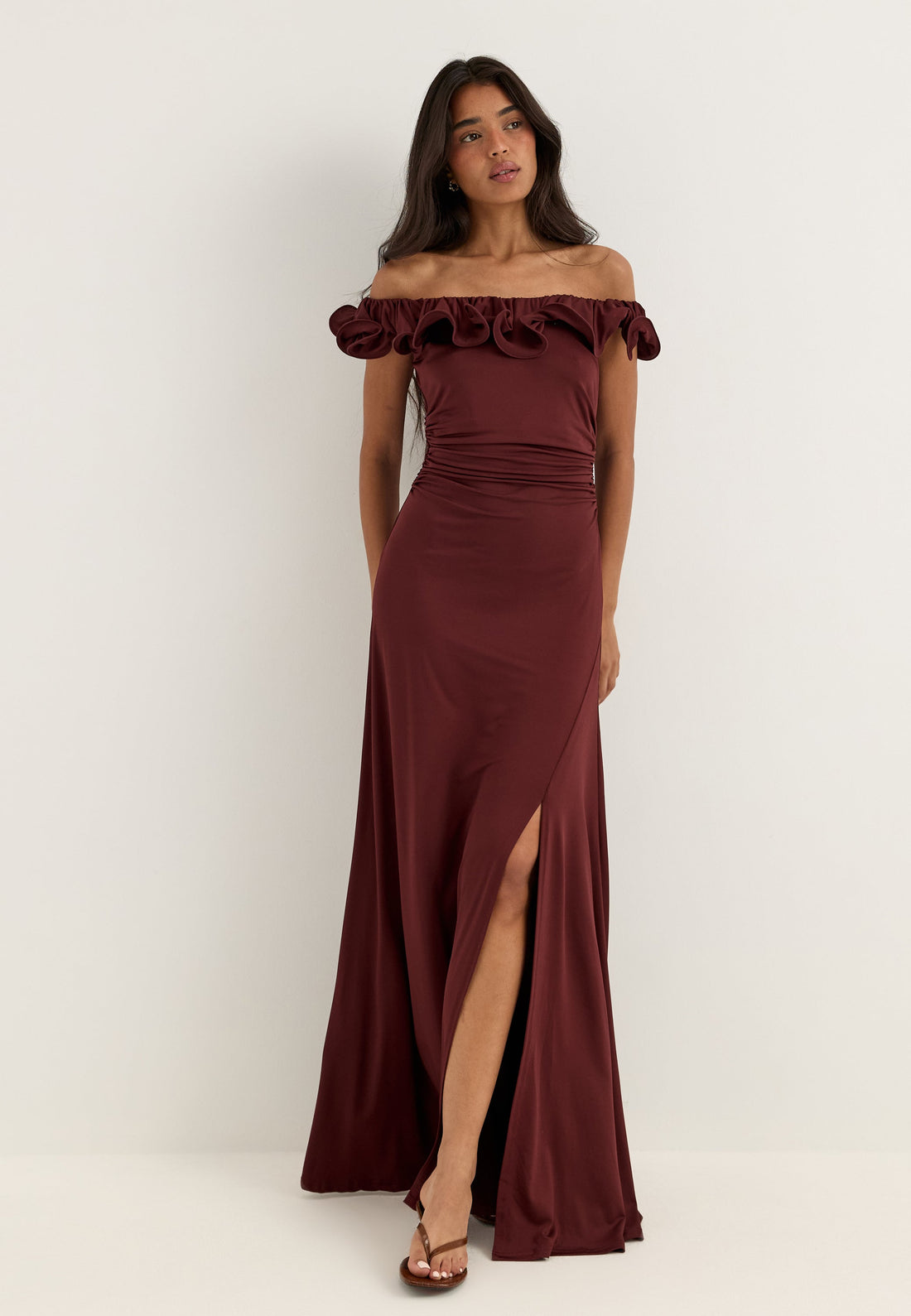 Flounce Neckline Soft Gown