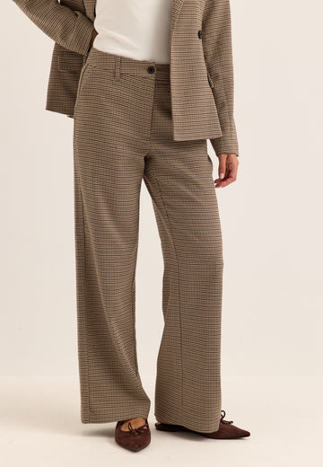 Check Mid Waist Wide Trousers