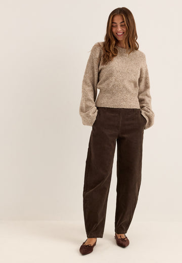 Mid Waist Corduroy Wide Trousers