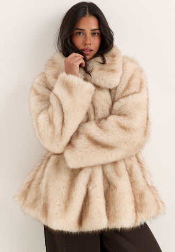 Short Peplum Faux Fur Coat