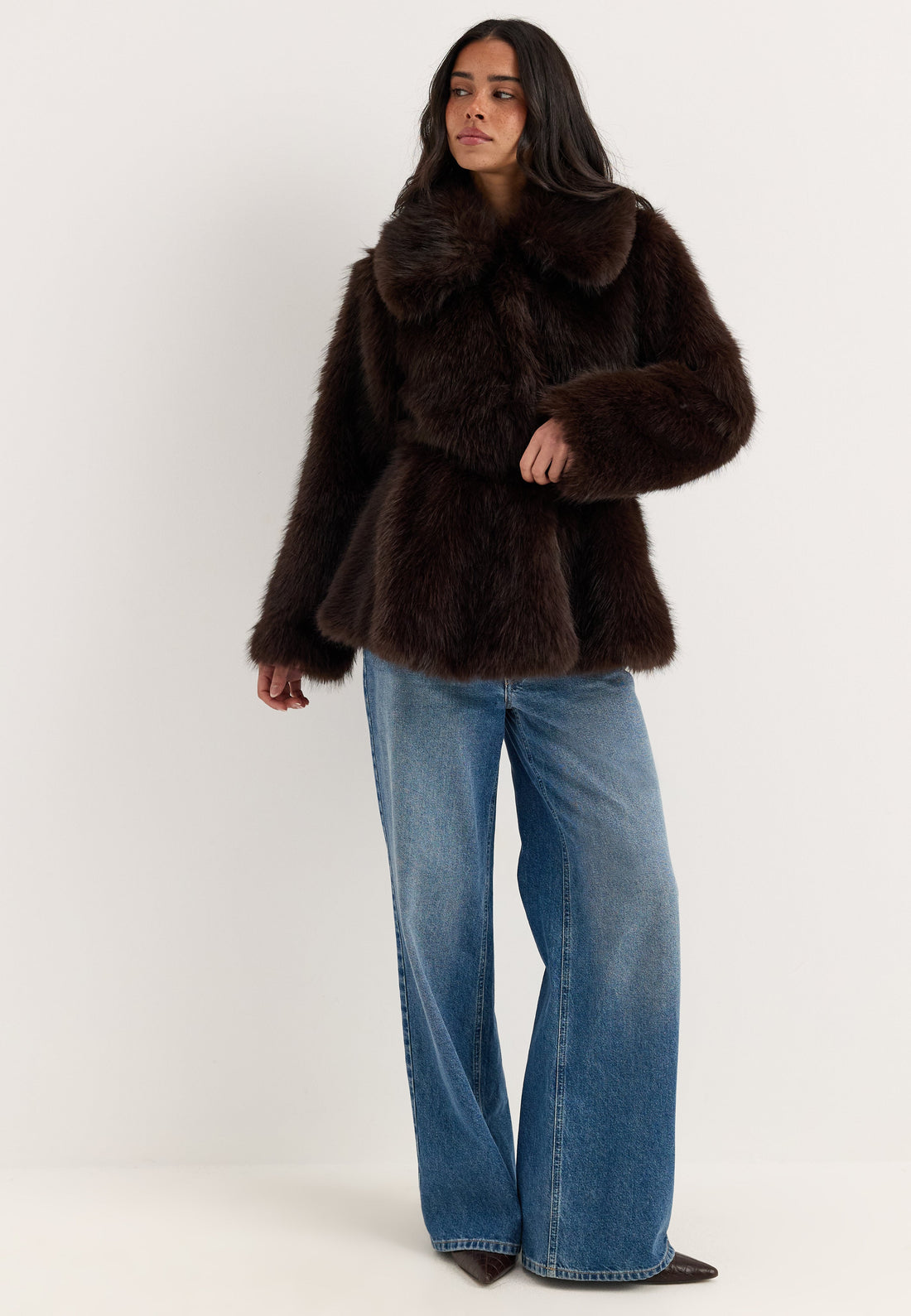 Short Peplum Faux Fur Coat