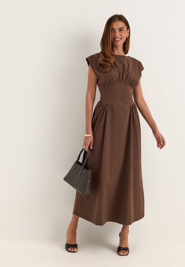 V-shaped Rushed Midi Dress