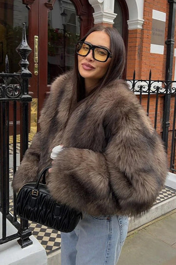 Brown Fluffy Faux Fur Coat