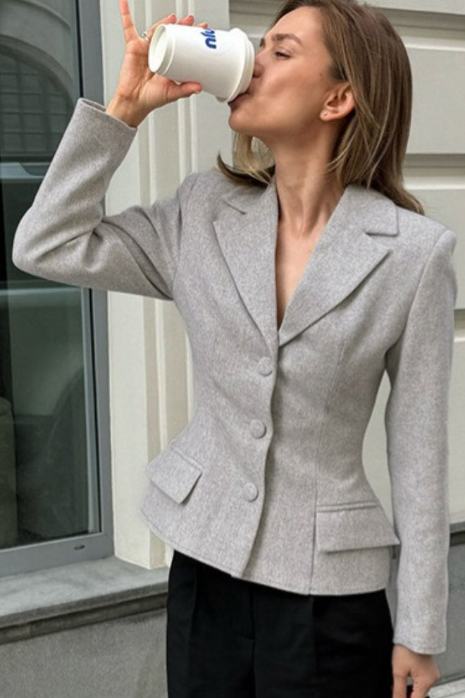 Charcoal Gray Tailored Waist Blazer