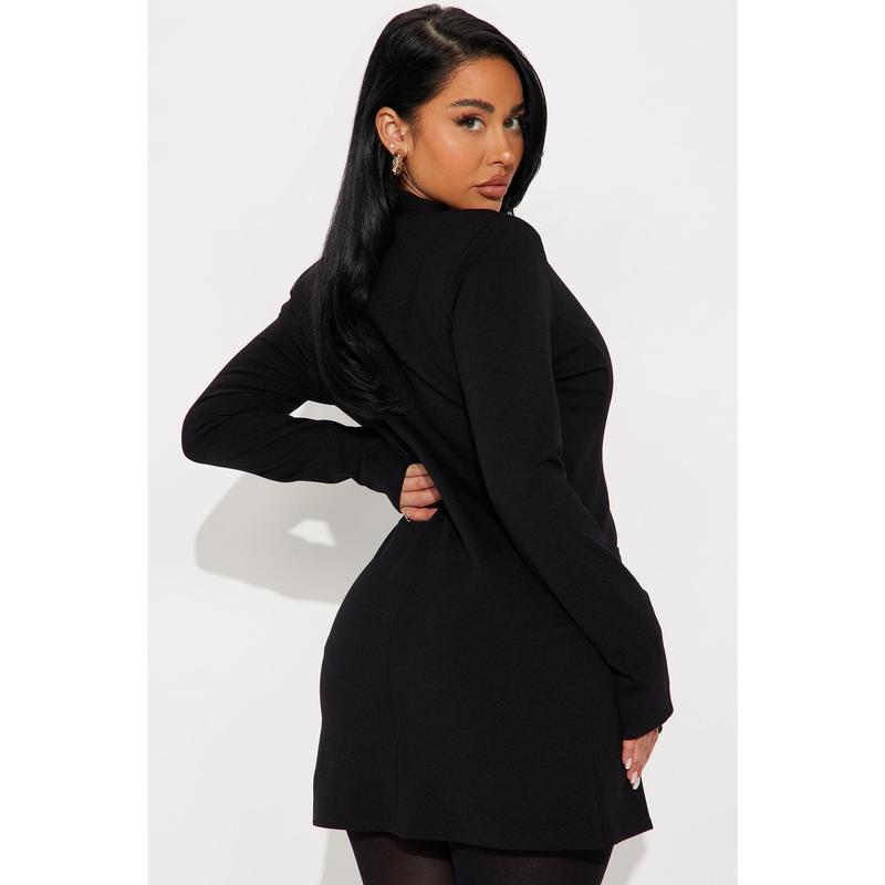 Plunge V-Neck Oversized Blazer Dress