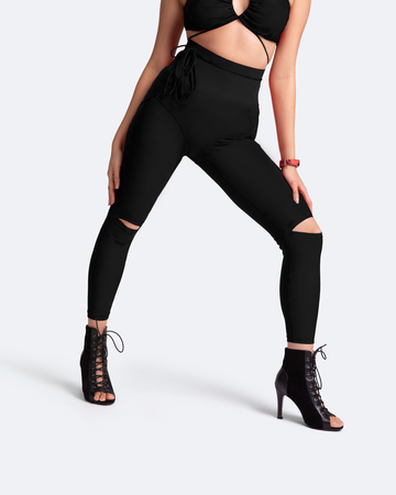 High-Waist Leggings with Knee-Slit Detail