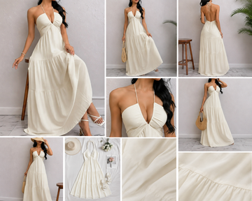 Ivory Halter Tiered Maxi Dress