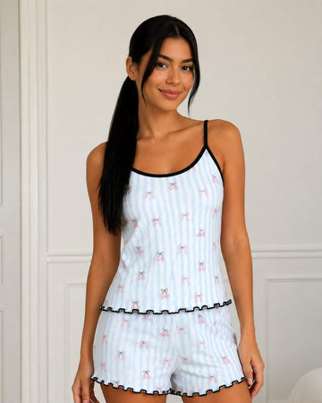 Women's Cherry Striped Short Pajama Set