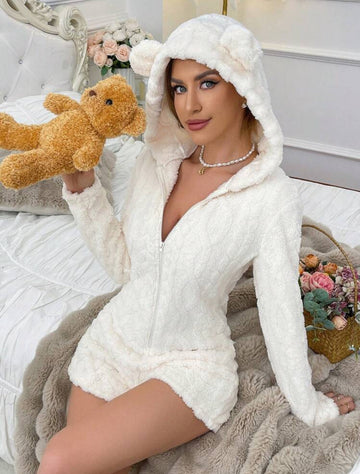 Luxury Teddy Bear Hooded Romper for Women