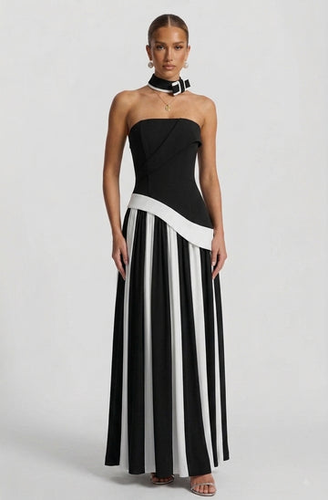 Strapless Draped Slit Maxi Gown