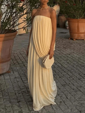 Buttercream Strapless Draped Maxi Dress