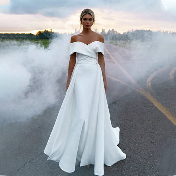Off-Shoulder Wrap Satin Gown