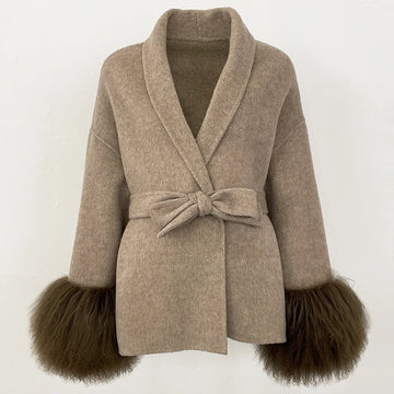 Elegant Mongolian Fur Woolen Overcoat