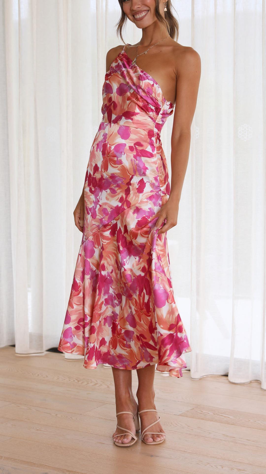 Florence - Floral One Shoulder Midi Dress