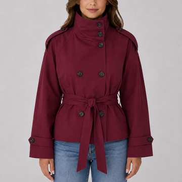 Women’s Cropped Trench Coat – Funnel Neck Tie Waist