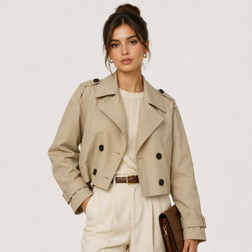 Women's Cropped Trench Jacket - Tailored Double-Breasted Short Coat