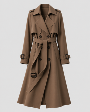 Women's Black Long Trench Coat – Belted Double-Breasted