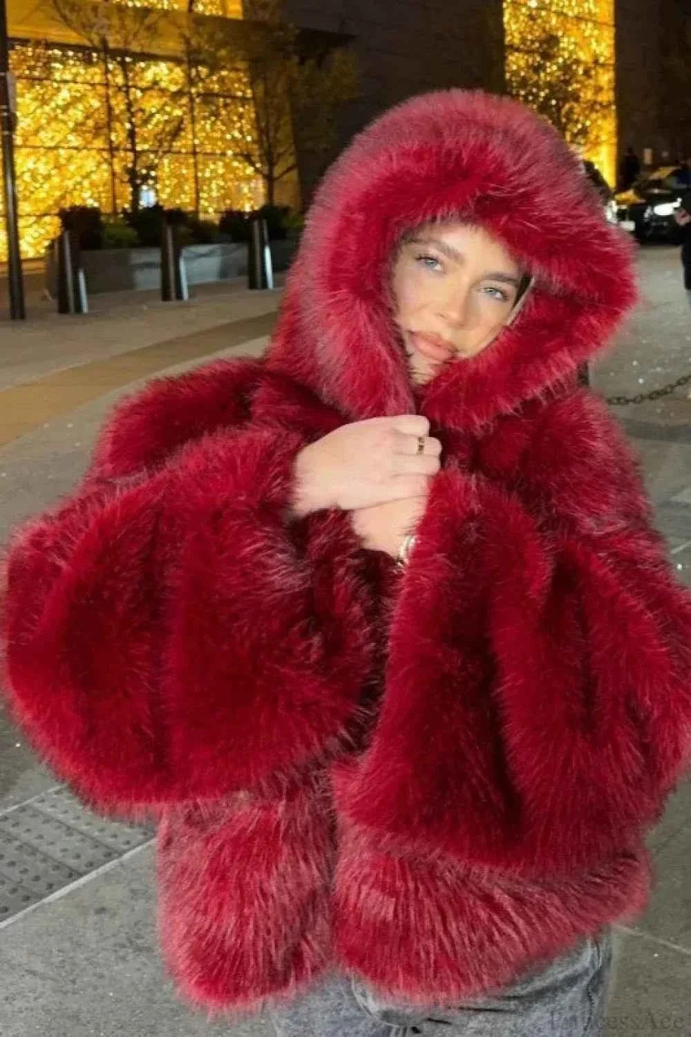 Cropped Faux Fur Hooded Coat