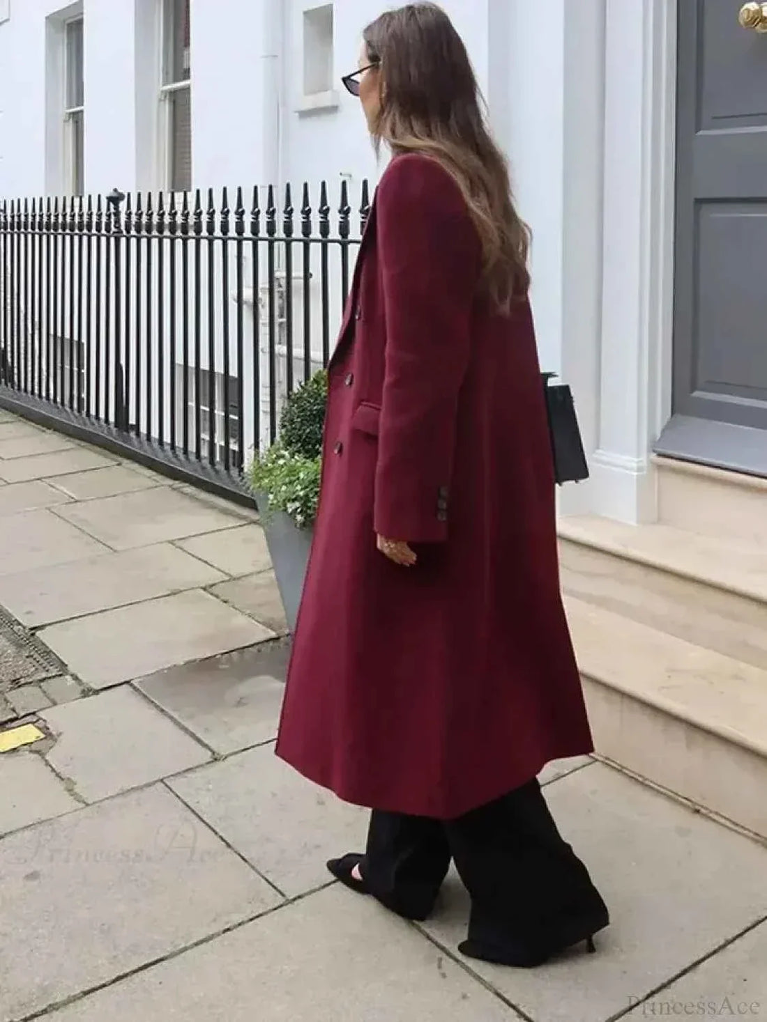 Double-Breasted Coat with Turn-Down Collar and Lapel Detail