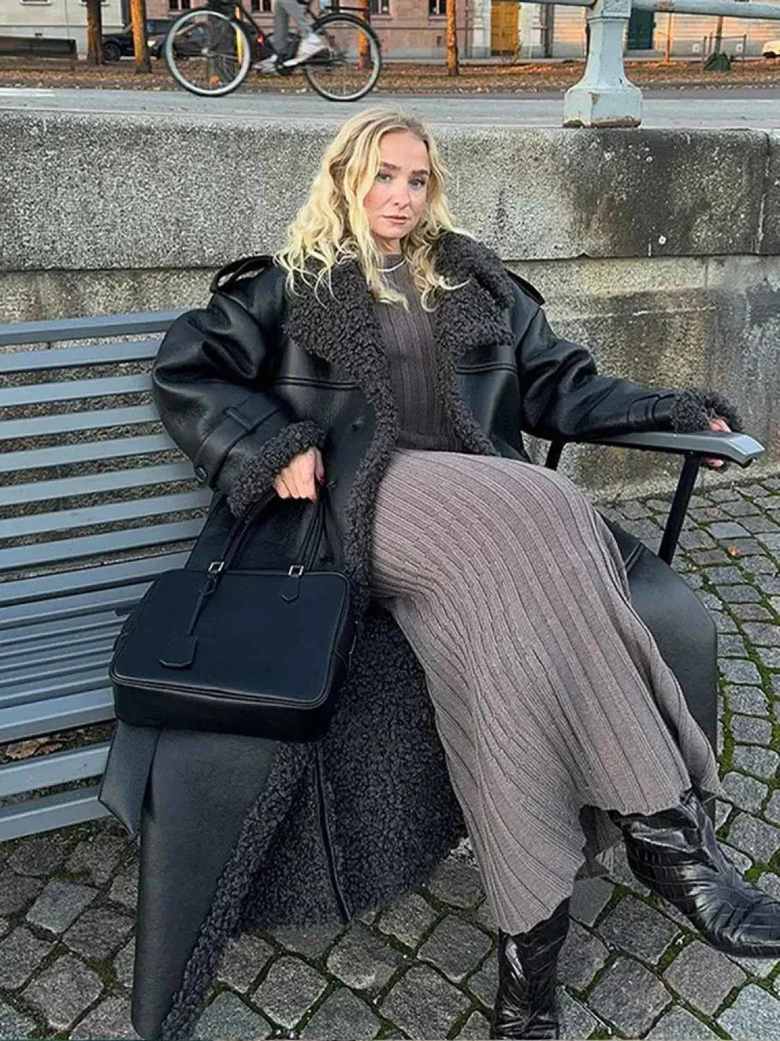 Short Faux Leather Coat with Turn-Down Lapel and Button Closure
