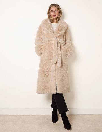 Plush Faux Fur Belted Coat