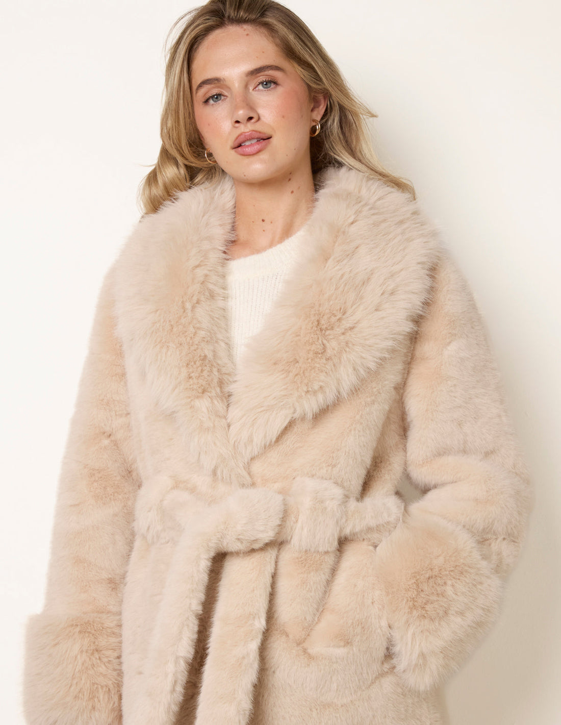 Plush Faux Fur Belted Coat