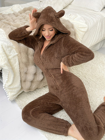 Cozy Brown Hooded Onesie